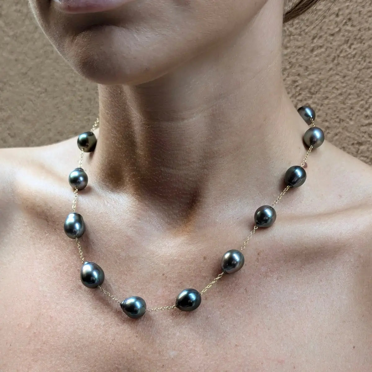 11 - 13mm Drops Tahitian Pearl Station Necklace - Marina Korneev