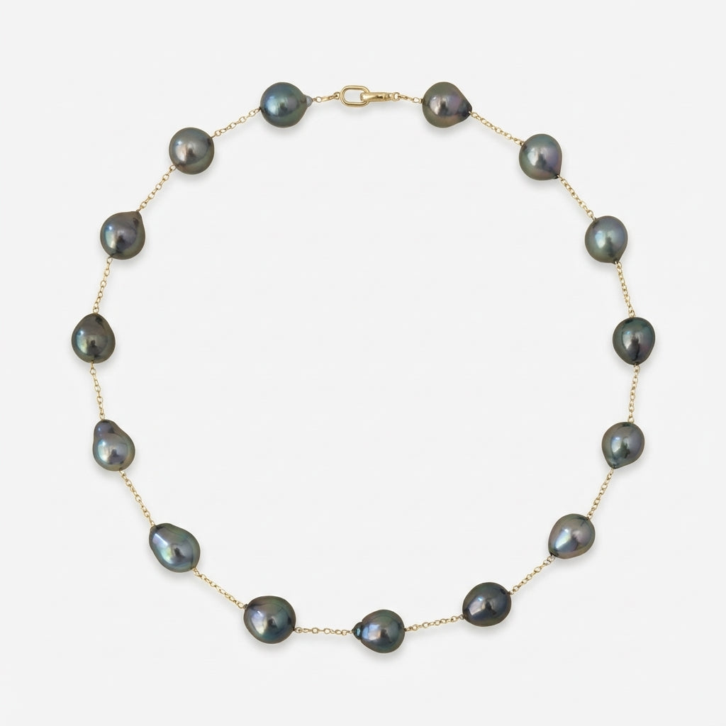11 - 13mm Drops Tahitian Pearl Station Necklace Elegant Necklaces by Marina Korneev