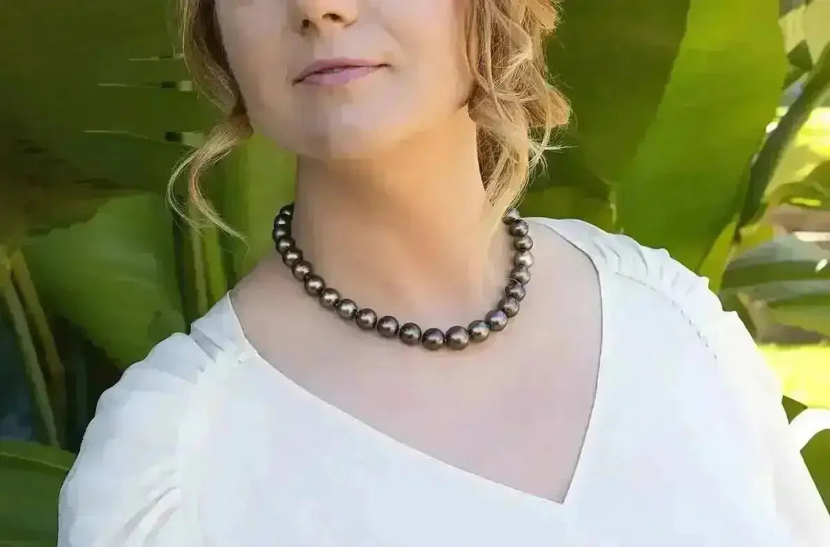 11 - 15mm Dark Aubergine Tahitian Pearl Necklace - Marina Korneev