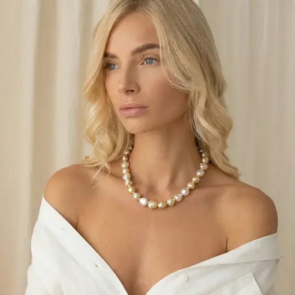 11 - 17mm Golden South Sea Pearl Baroque Necklace Elegant Strands by Marina Korneev