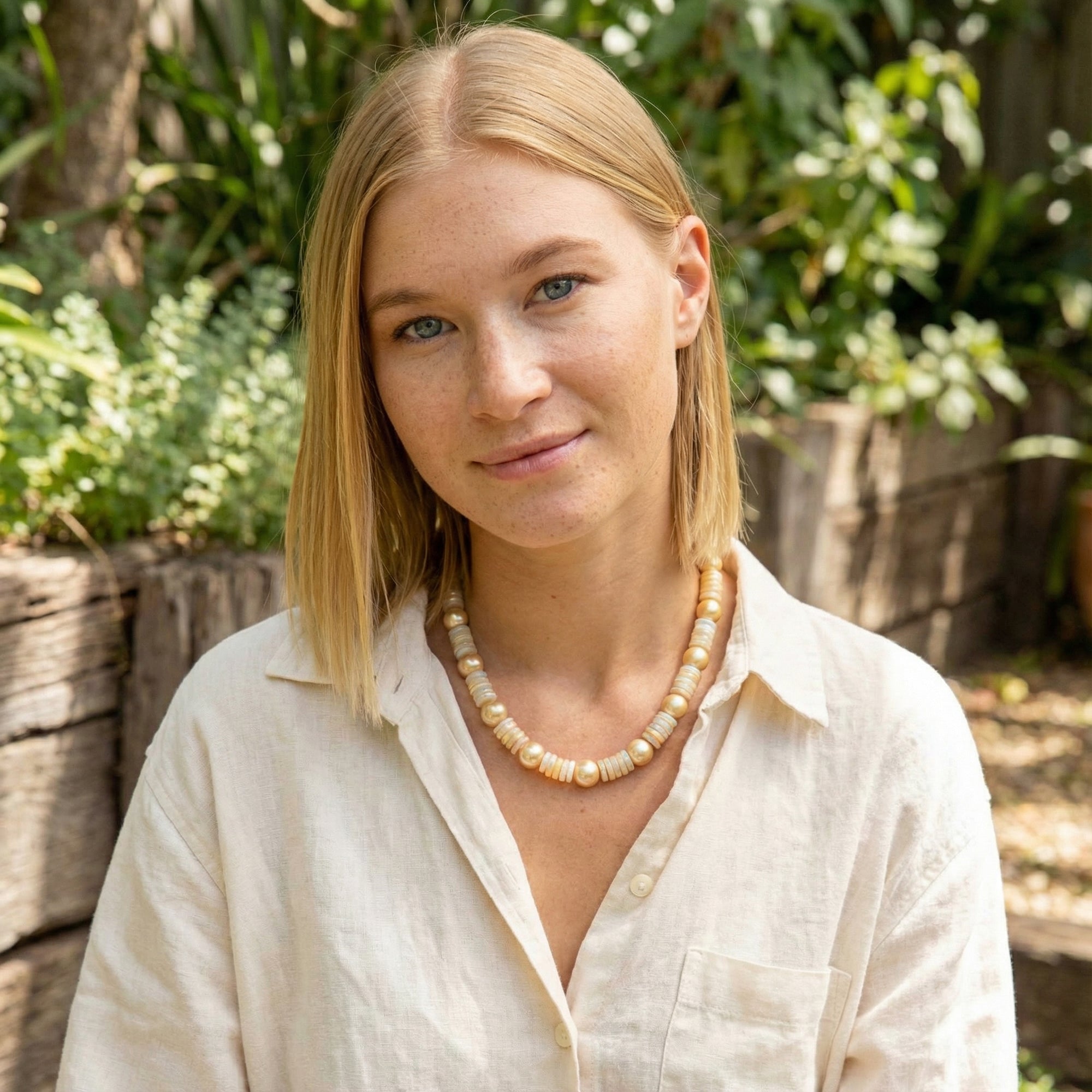 11 - 12mm Golden South Sea Pearl and Australian Opal Necklace - Marina Korneev