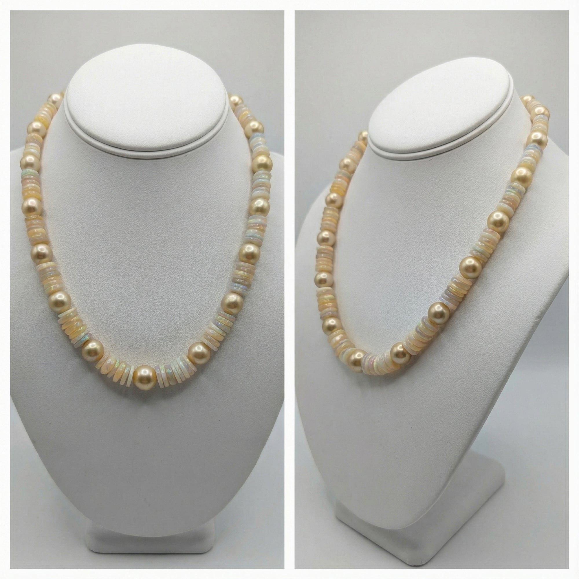 11 - 12mm Golden South Sea Pearl and Australian Opal Necklace - Marina Korneev