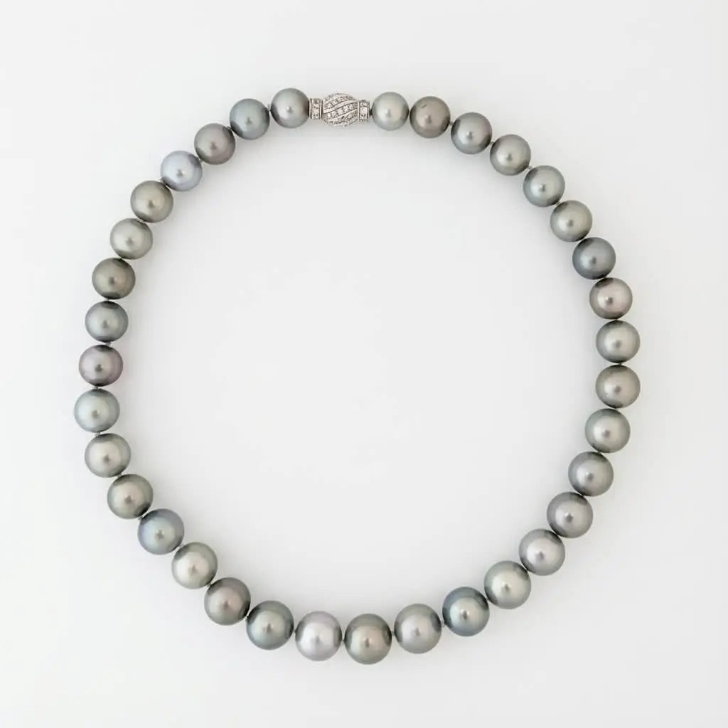 11 - 15mm Silver Gray Tahitian Pearl Necklace Elegant Necklaces by Marina Korneev