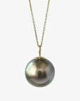 12 - 13mm Olive Round Tahitian Pearl Pendant - Marina Korneev