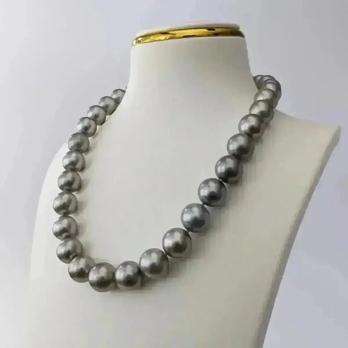 12 - 14mm REGAL! Silver Slate Tahitian Pearl Necklace - Marina Korneev