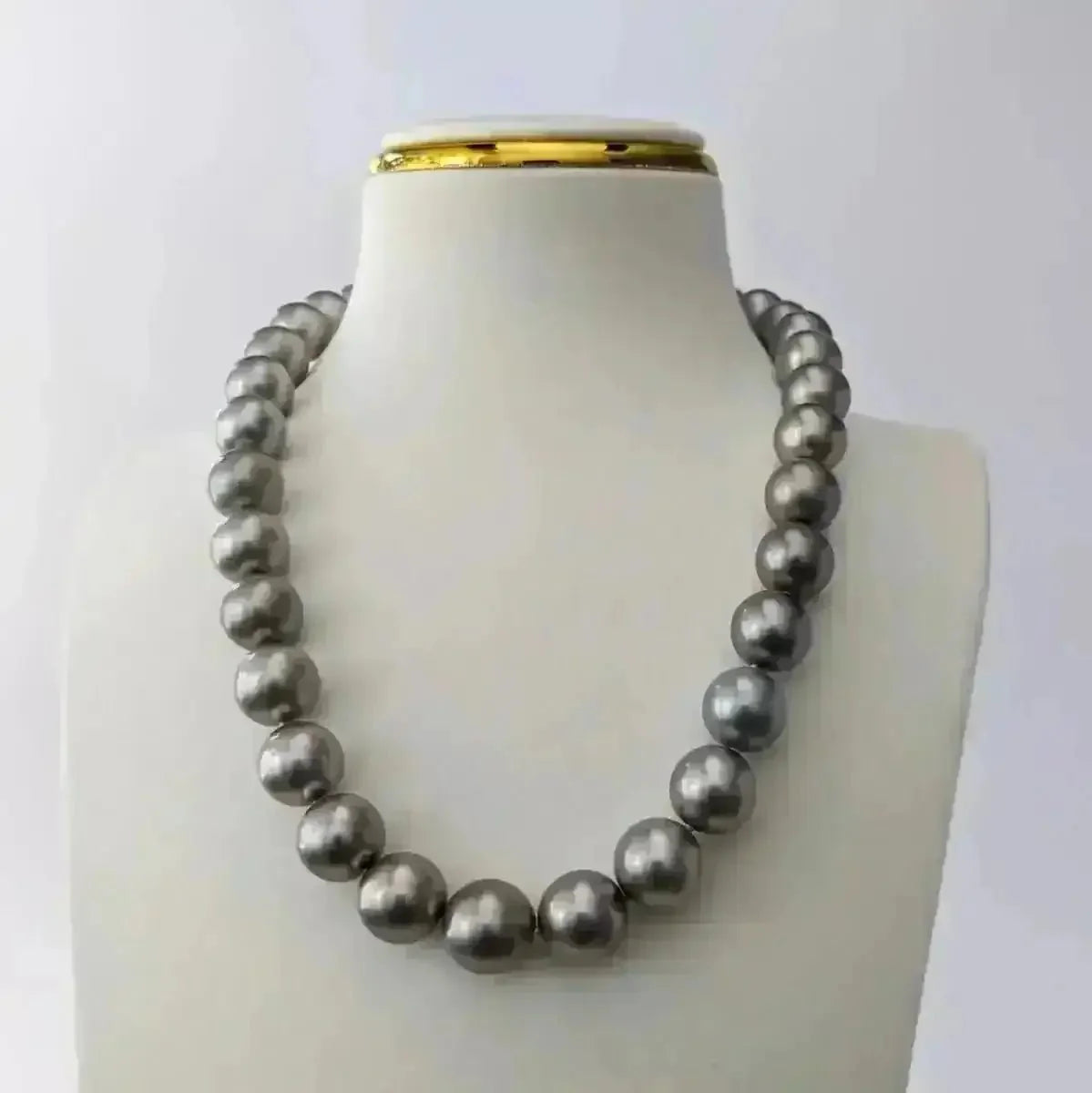12 - 14mm REGAL! Silver Slate Tahitian Pearl Necklace - Marina Korneev