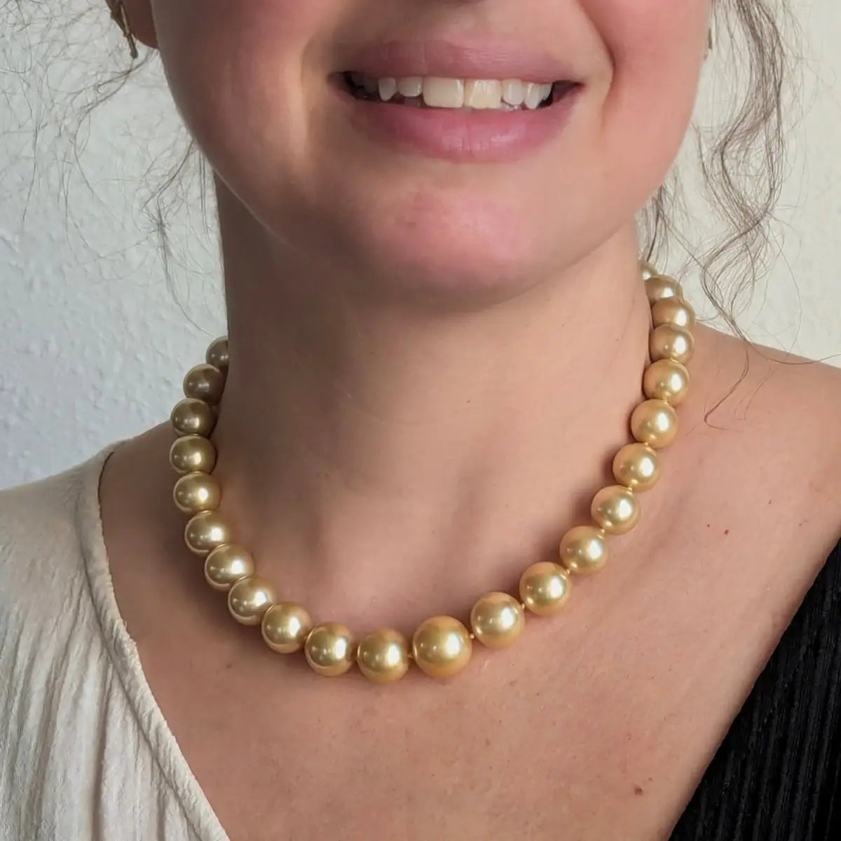 12 - 16mm Golden South Sea Pearl Necklace - Marina Korneev