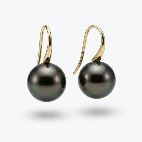 12mm Tahitian Pearl Dangle Hook Earrings Elegant Earrings by Marina Korneev