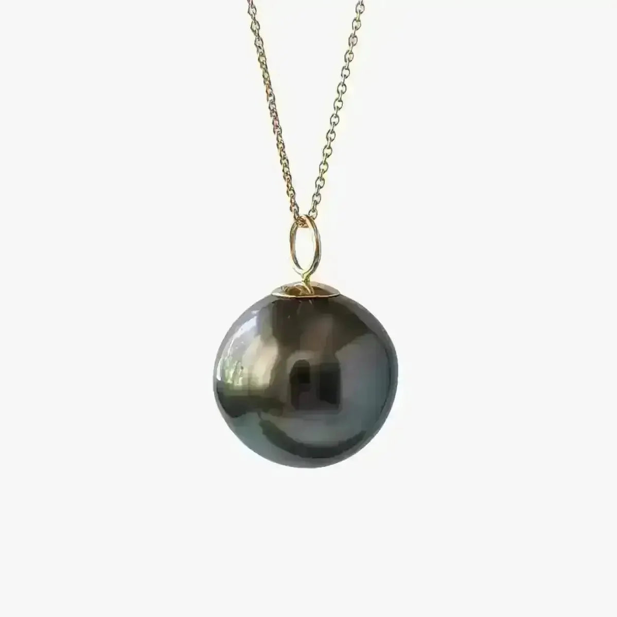 13 - 14mm Green Round Tahitian Pearl Pendant - Marina Korneev