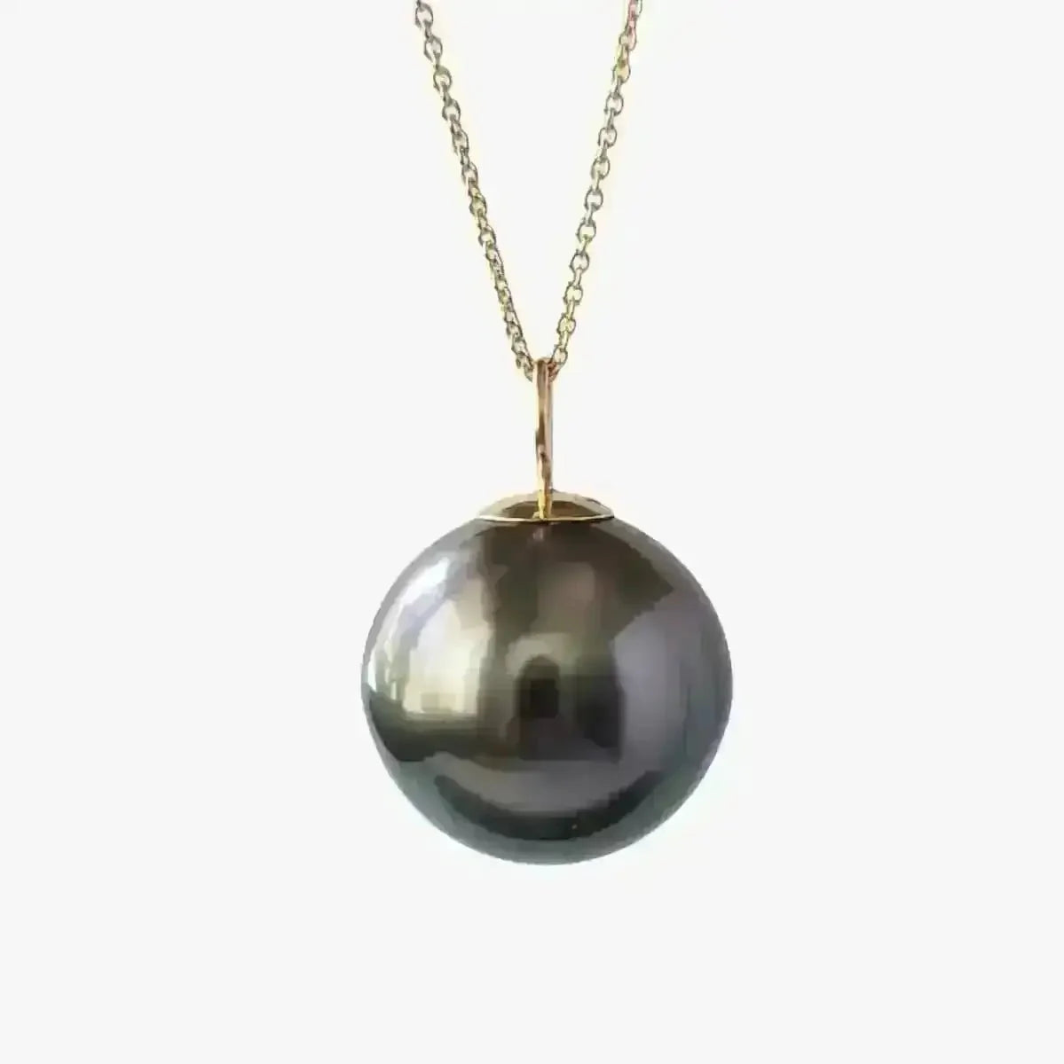 13 - 14mm Green Round Tahitian Pearl Pendant - Marina Korneev