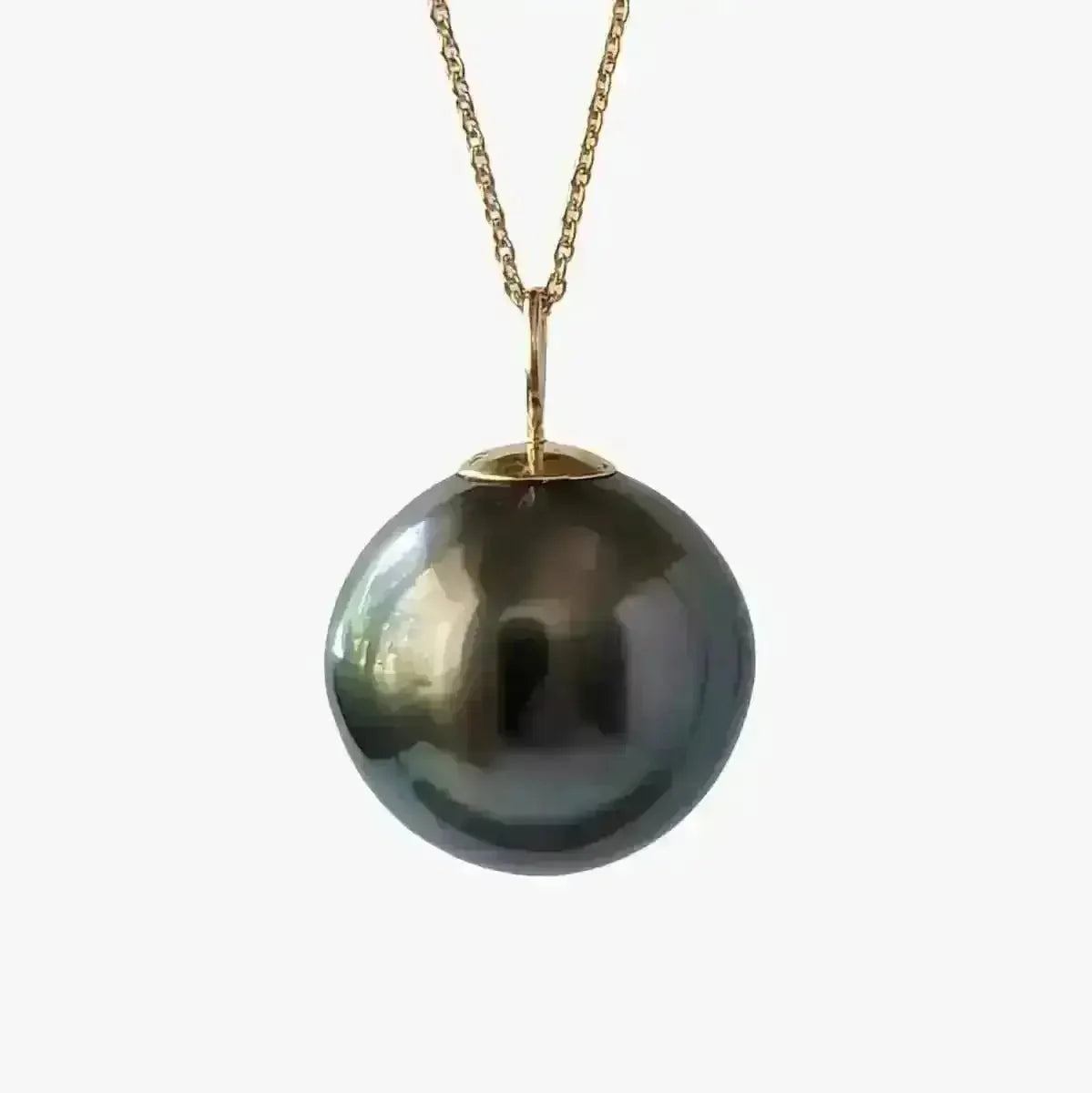 13 - 14mm Green Round Tahitian Pearl Pendant - Marina Korneev
