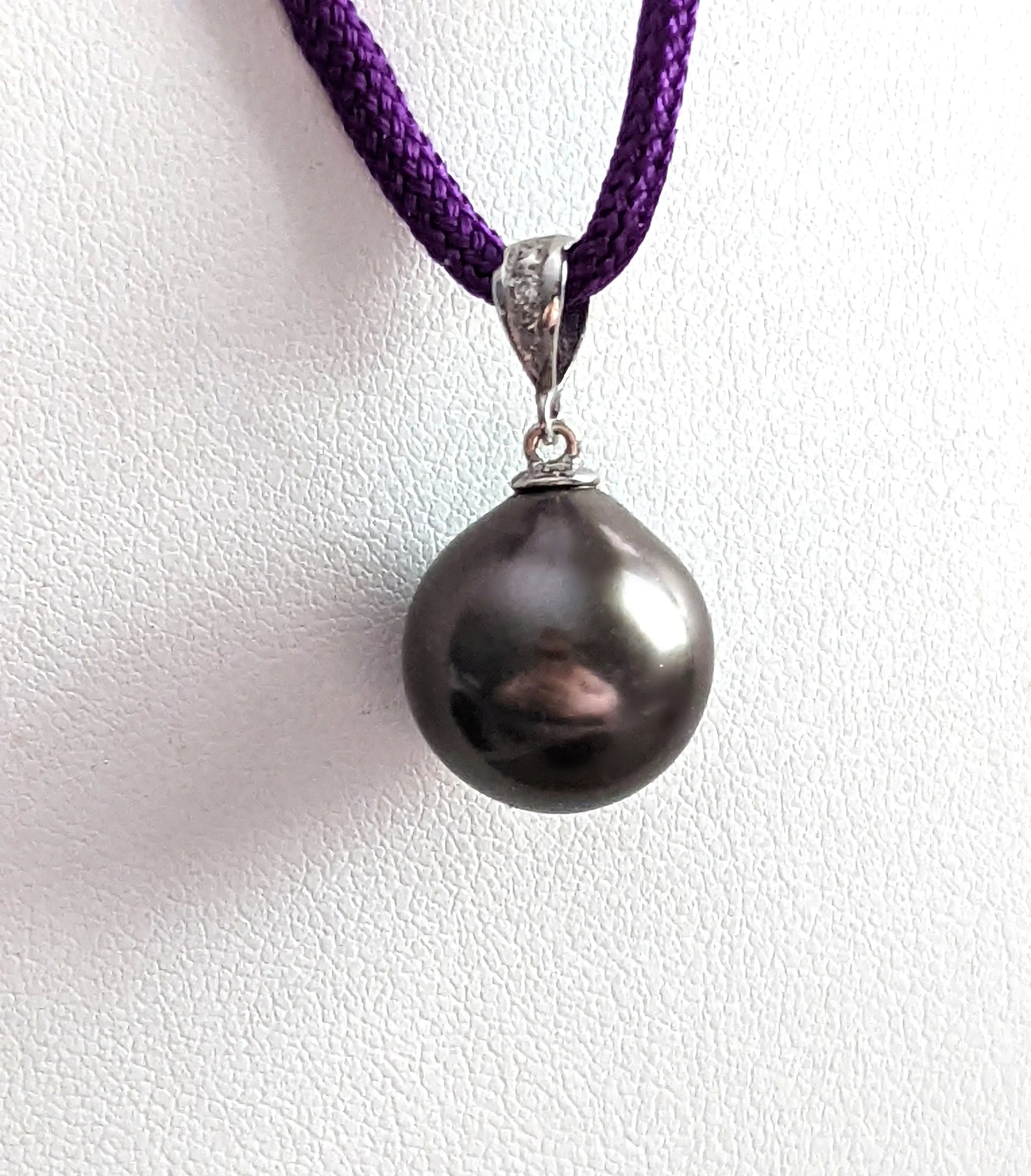 13-14mm Tahitian Pearl Pendant with 14K White Gold/Diamond  Bail Marina Pearls