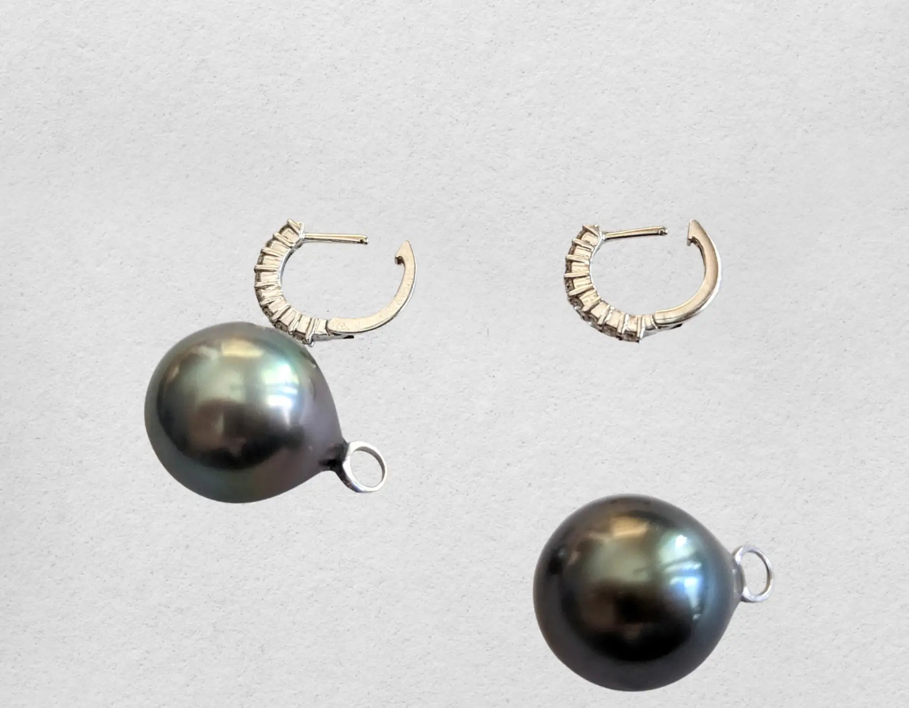 14-15mm Tahitian Pearl 18K WG Diamond Dangling Lever-Back Earrings - Marina Pearls