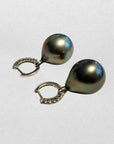 14-15mm Tahitian Pearl 18K WG Diamond Dangling Lever-Back Earrings - Marina Pearls