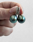 14-15mm Tahitian Pearl 18K WG Diamond Dangling Lever-Back Earrings - Marina Pearls