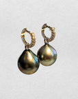 14-15mm Tahitian Pearl 18K WG Diamond Dangling Lever-Back Earrings - Marina Pearls