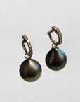 14-15mm Tahitian Pearl 18K WG Diamond Dangling Lever-Back Earrings - Marina Pearls