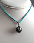 14-15mm Tahitian Pearl Pendant with 14K White Gold /Diamond Bail Marina Pearls