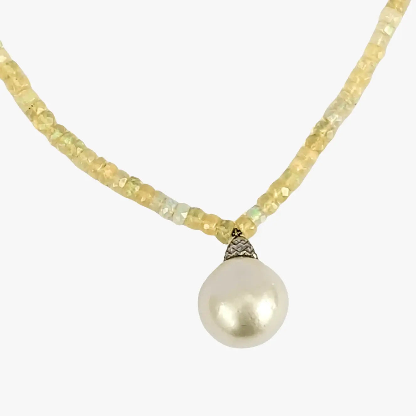 14-15mm White South Sea Pearl and Opal Necklace - Marina Korneev Fine Pearls