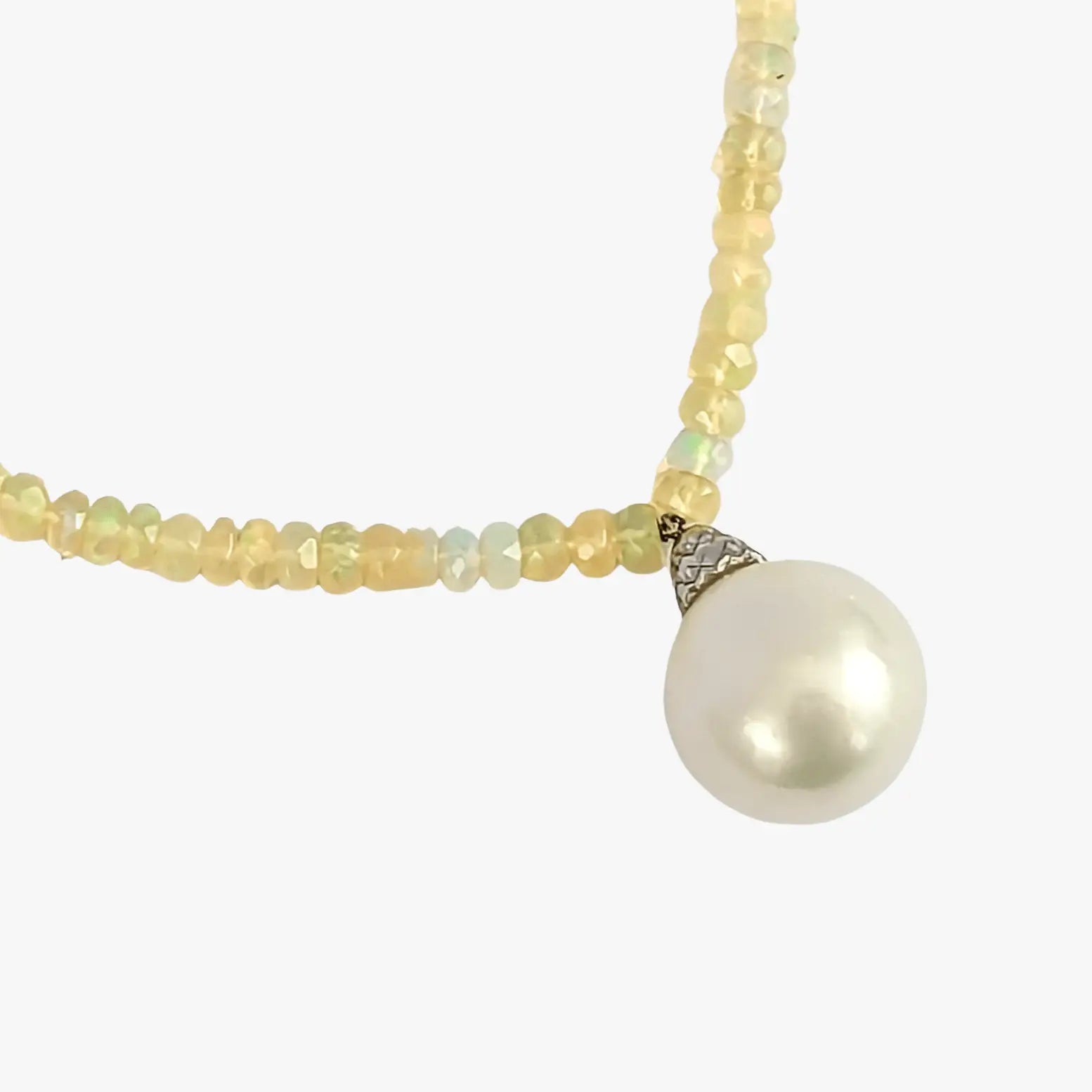 14-15mm White South Sea Pearl and Opal Necklace - Marina Korneev Fine Pearls