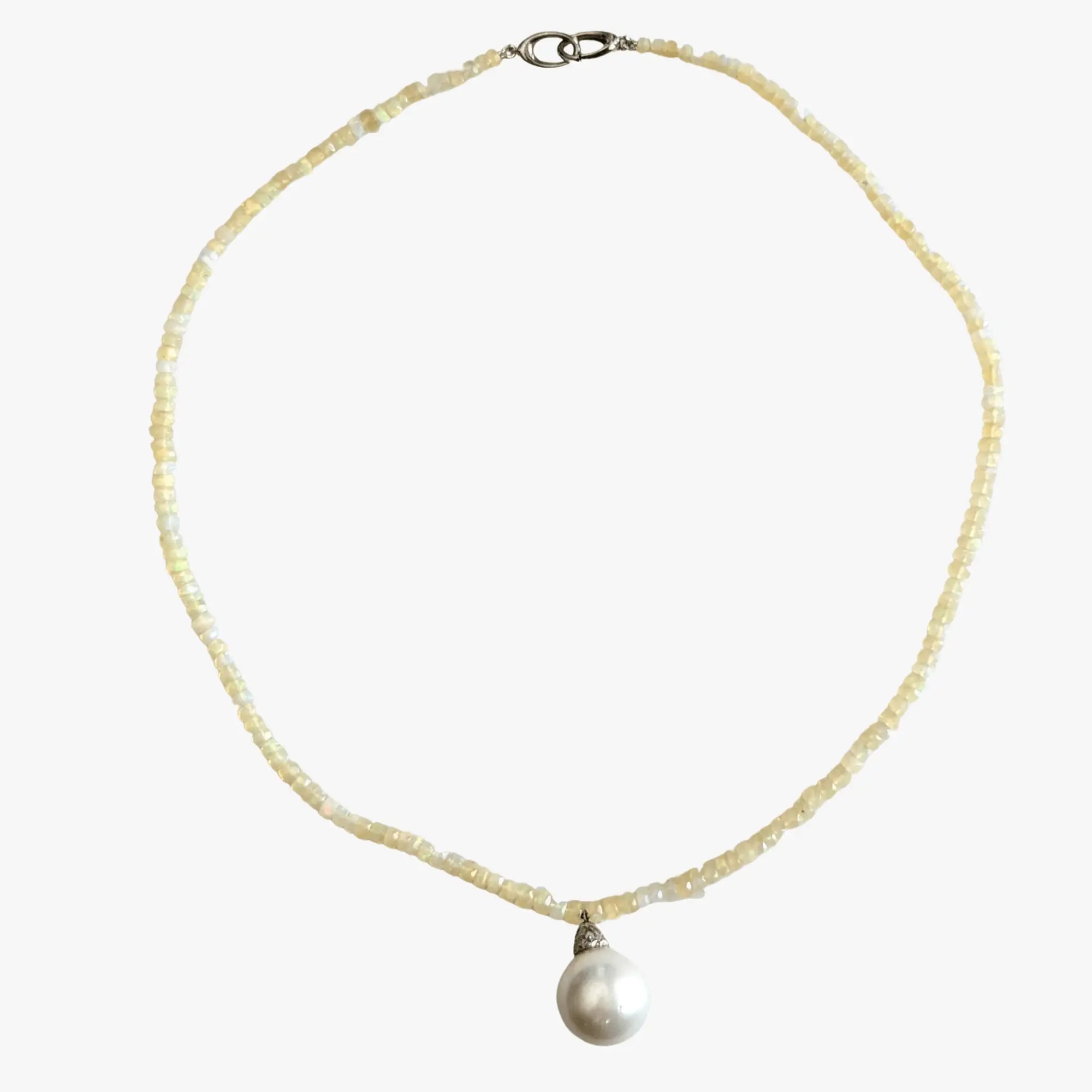 14-15mm White South Sea Pearl and Opal Necklace - Marina Korneev Fine Pearls