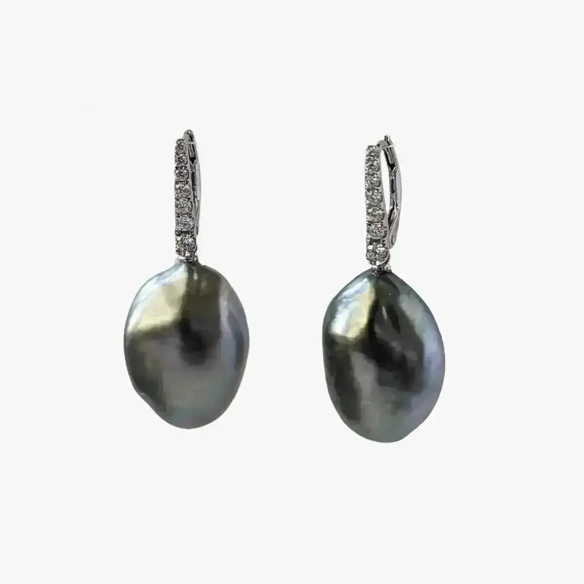 19 - 20mm Tahitian Keshi Pearl Dangling Lever - Back Earrings - Marina Korneev