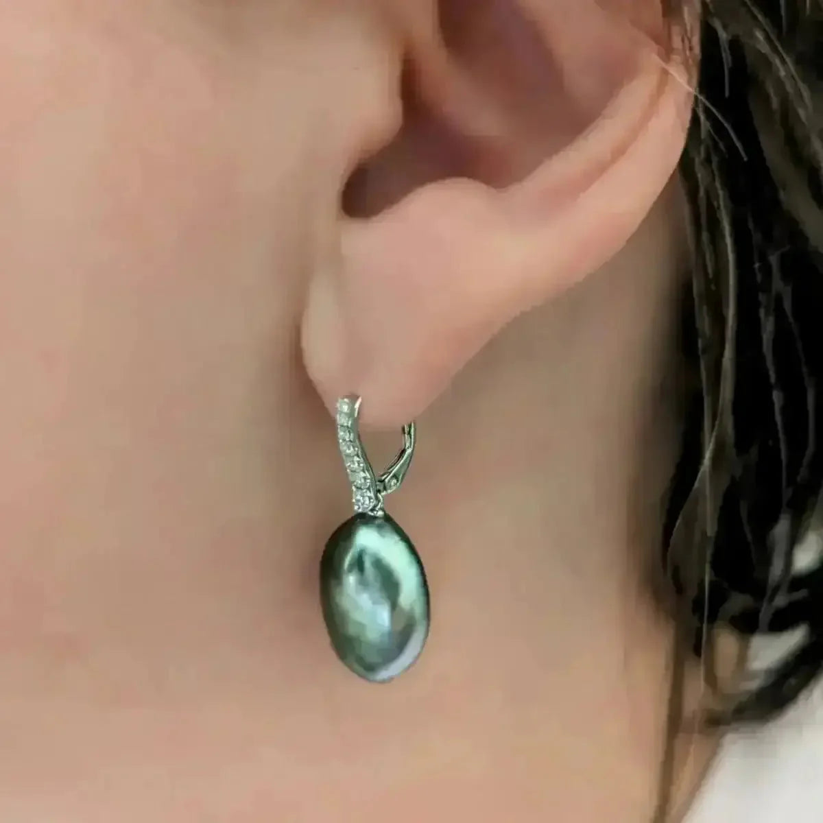 19 - 20mm Tahitian Keshi Pearl Dangling Lever - Back Earrings - Marina Korneev