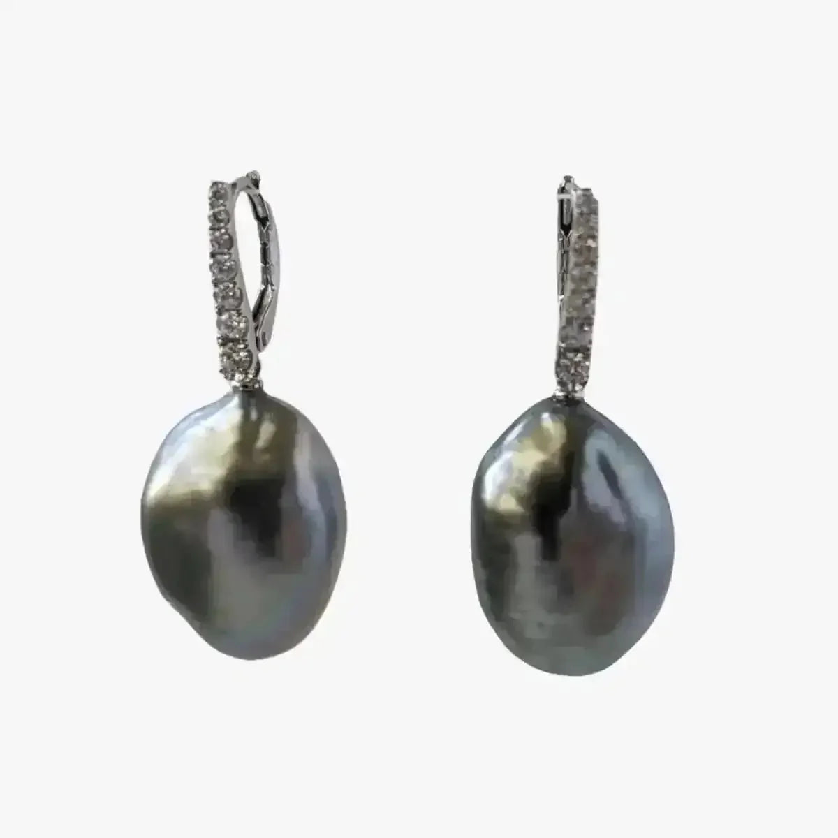 19 - 20mm Tahitian Keshi Pearl Dangling Lever - Back Earrings - Marina Korneev