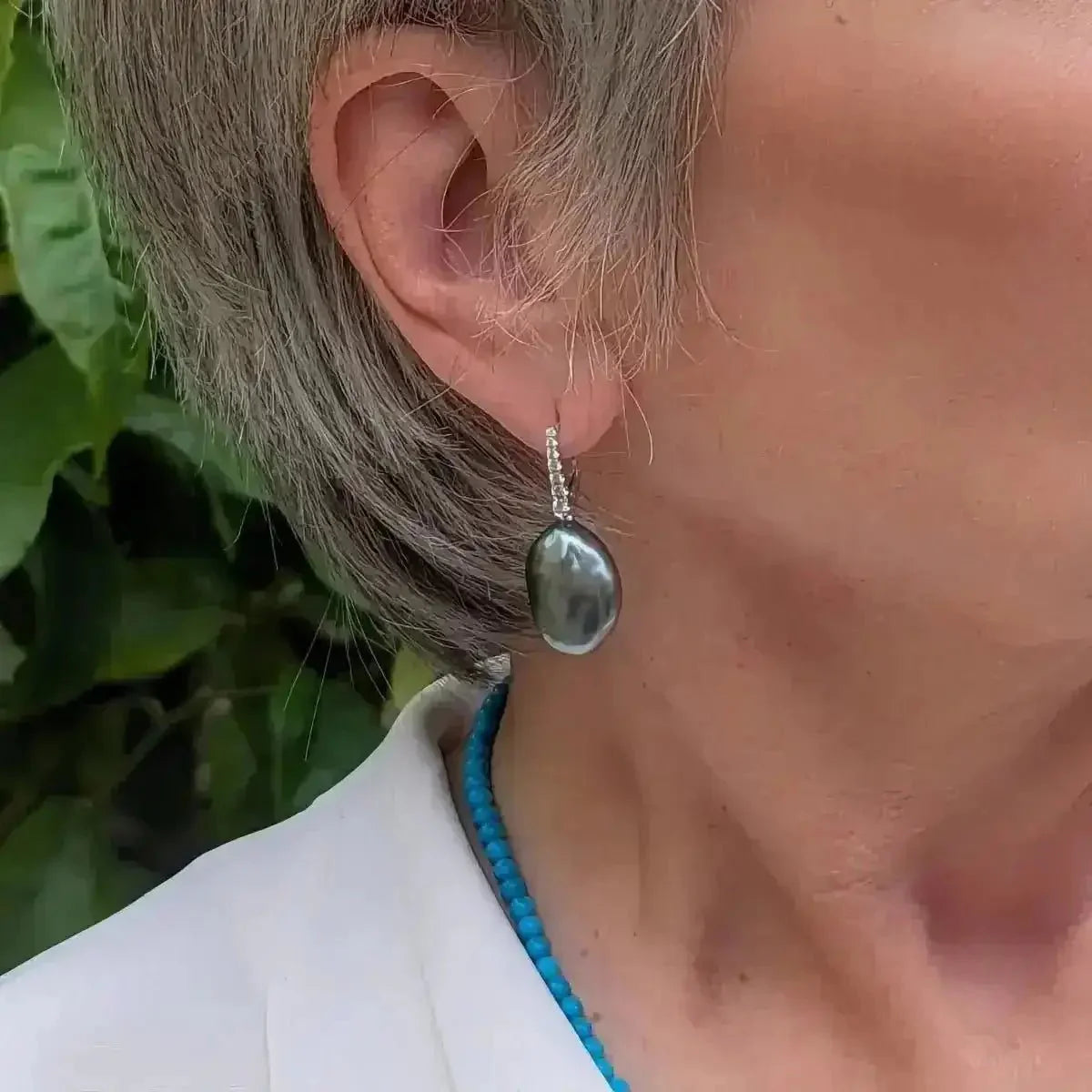 19 - 20mm Tahitian Keshi Pearl Dangling Lever - Back Earrings - Marina Korneev