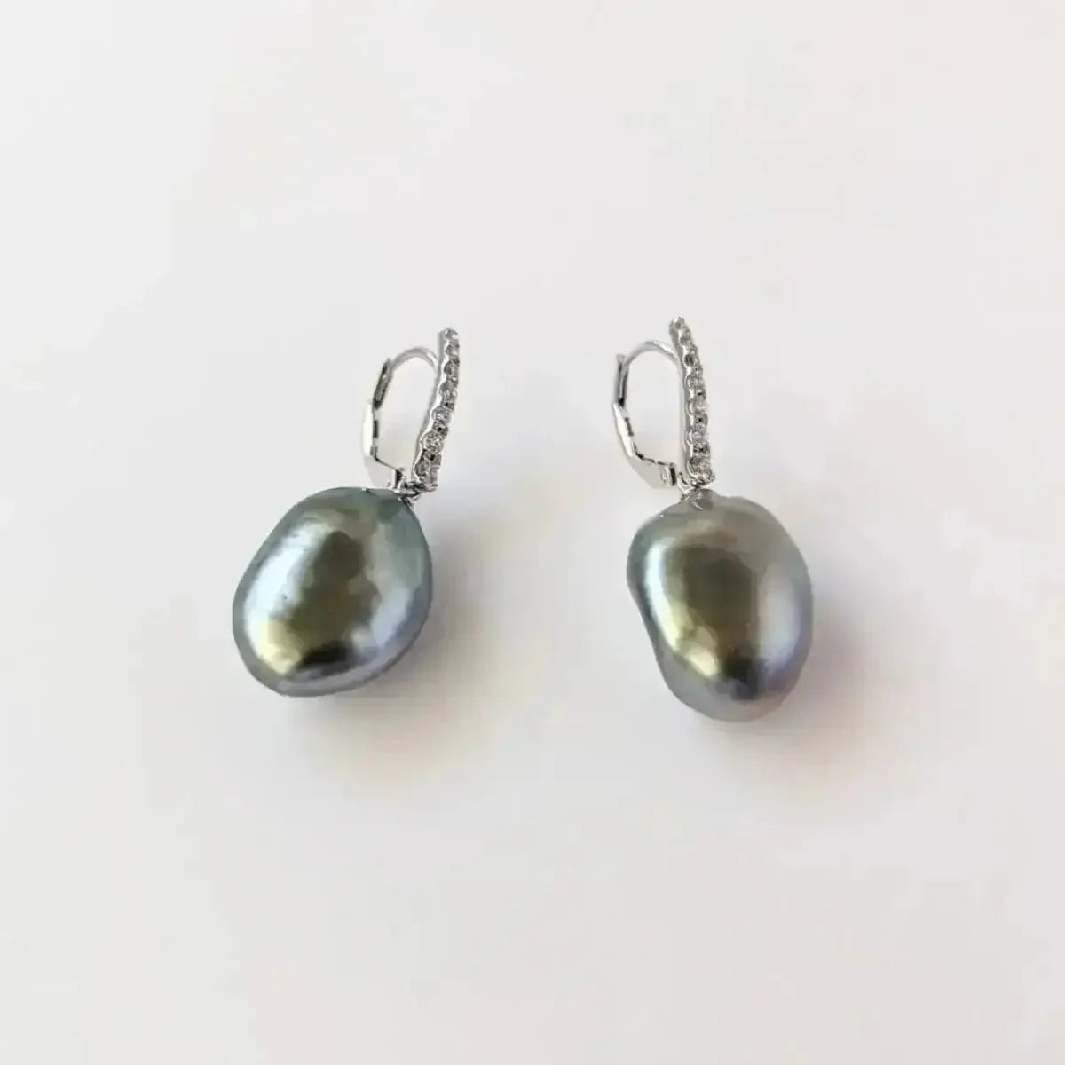 19 - 20mm Tahitian Keshi Pearl Dangling Lever - Back Earrings - Marina Korneev