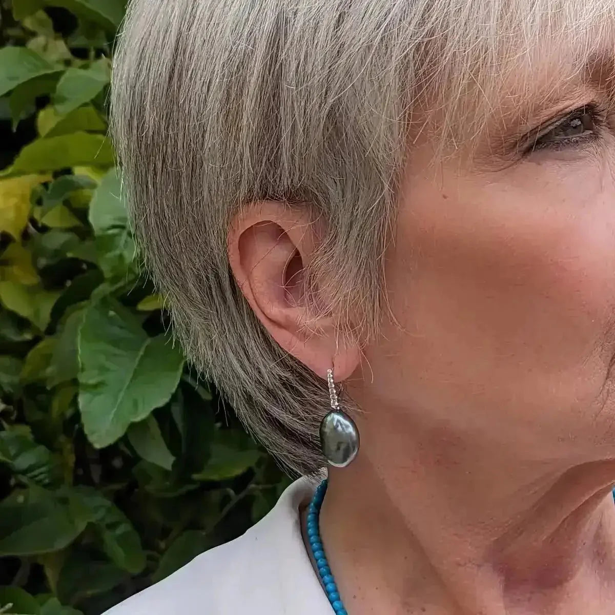 19 - 20mm Tahitian Keshi Pearl Dangling Lever - Back Earrings - Marina Korneev