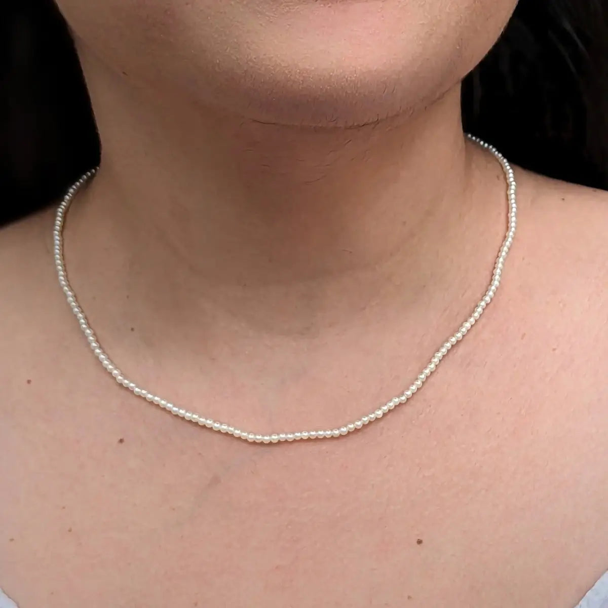 2.0-2.5mm White Baby Akoya Pearl Necklace Chain 14K WG Clasp - Marina Korneev Fine Pearls