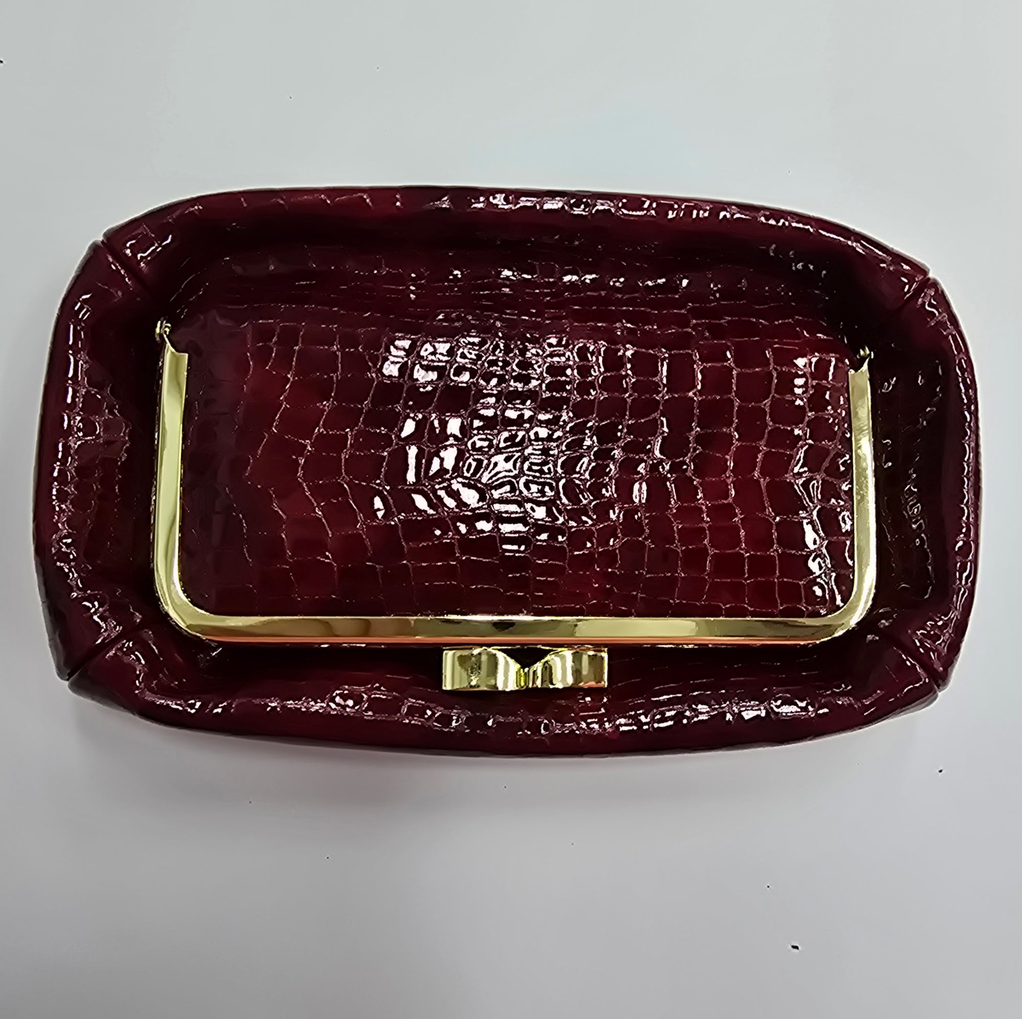 Laquered Red Snake Genuine Leather Travel Bag Gold frame sky view collapsed