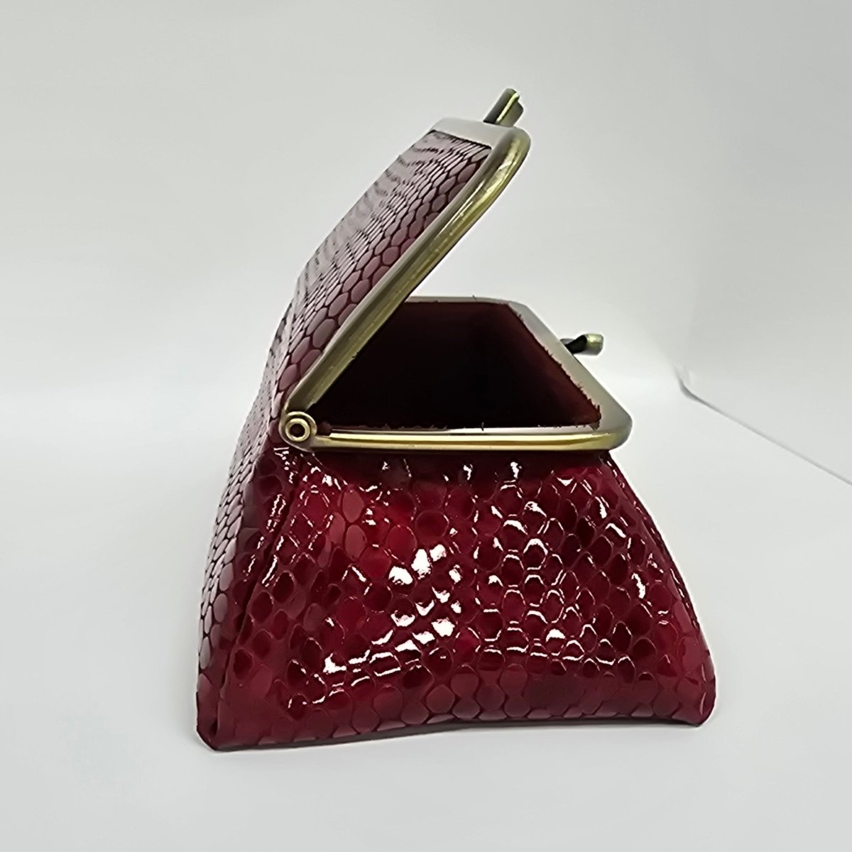Laquered Red Snake Genuine Leather Travel Bag Elegant Cosmetic Bag by Marina Korneev