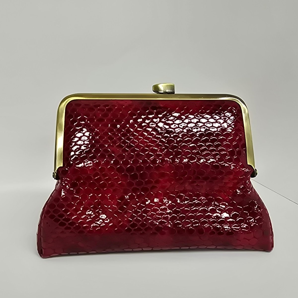 Laquered Red Snake Genuine Leather Travel Bag Elegant Cosmetic Bag by Marina Korneev