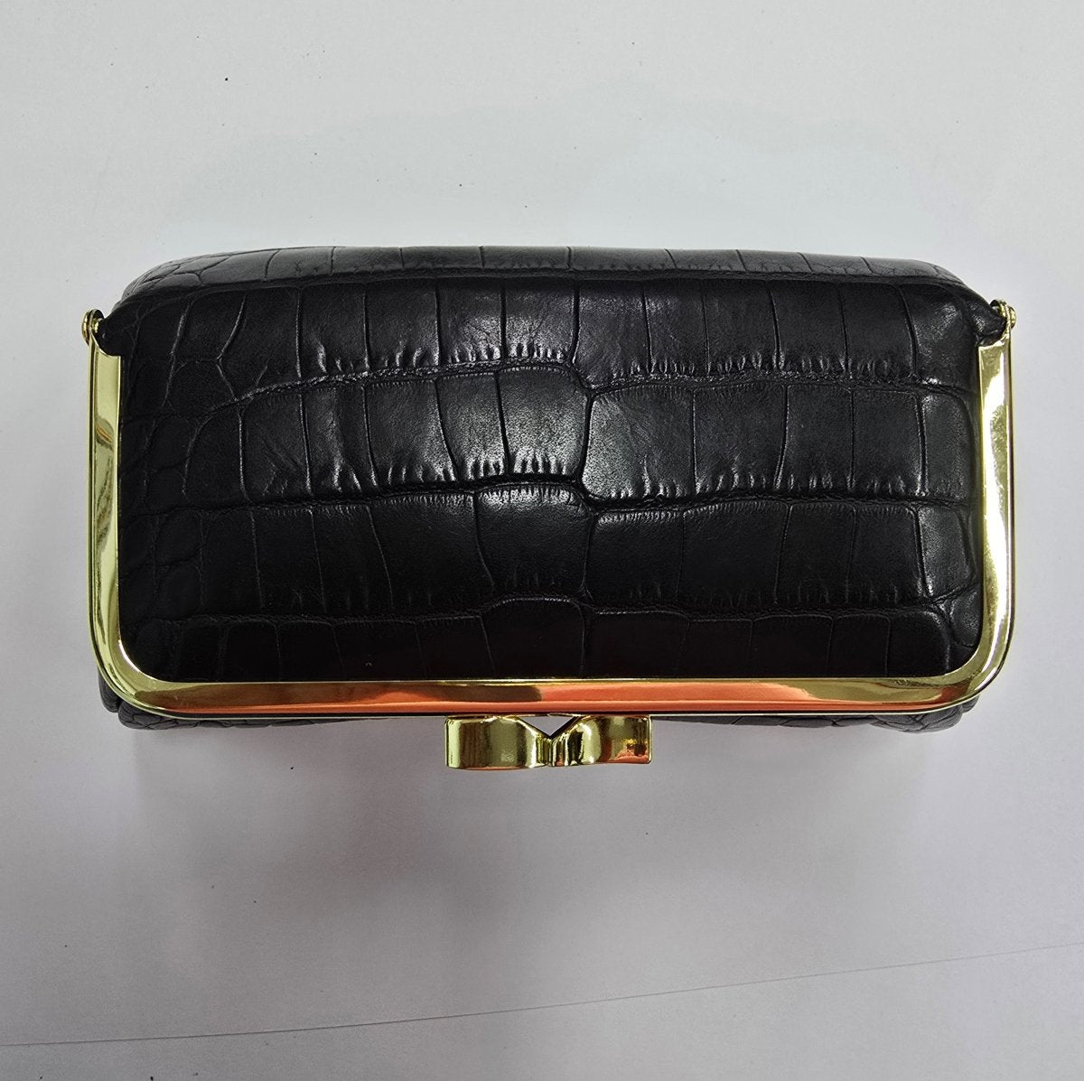 Matte Black Croc Genuine Leather Travel Bag Elegant Cosmetic Bag by Marina Korneev
