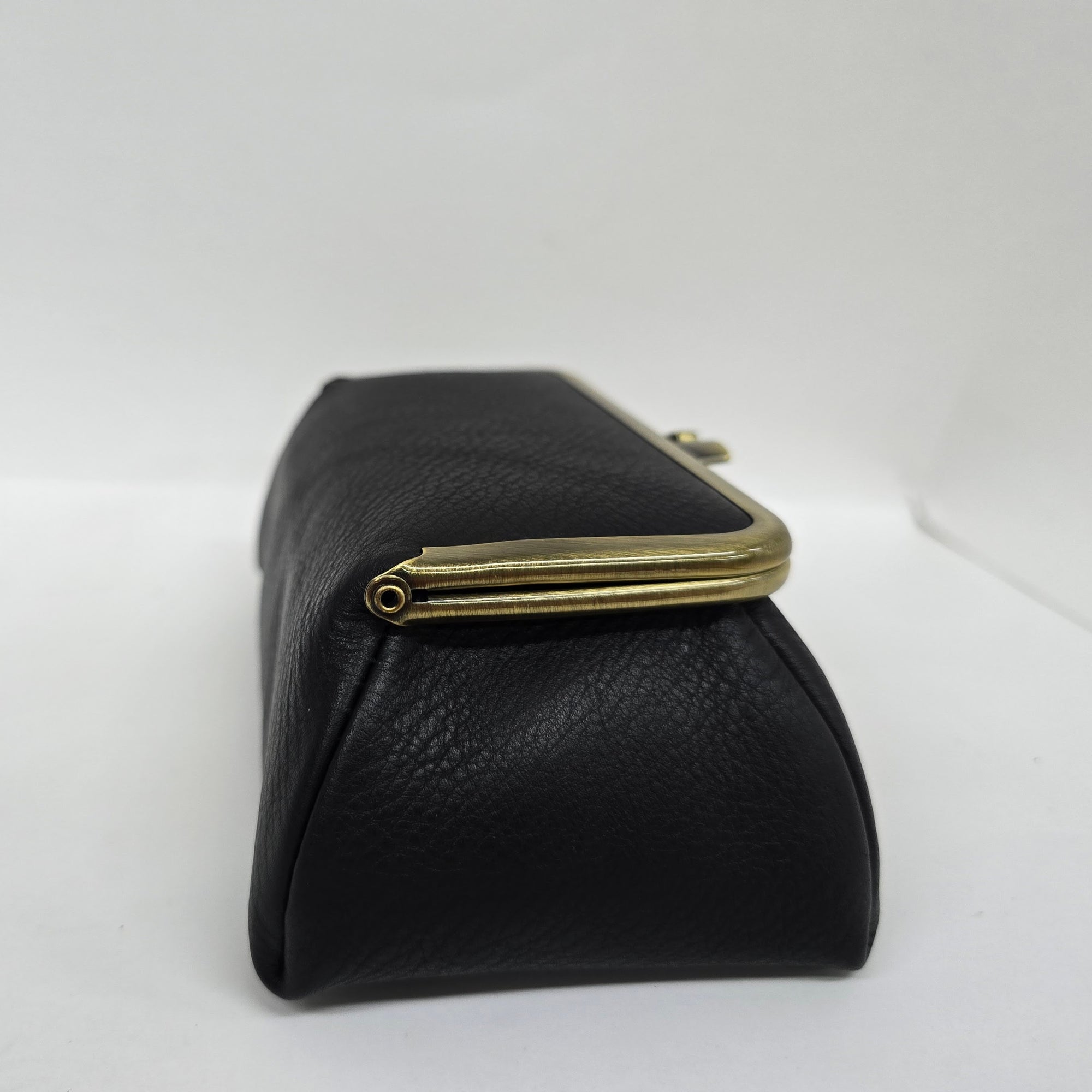 Black Handmade Genuine Leather Travel Bag side view
