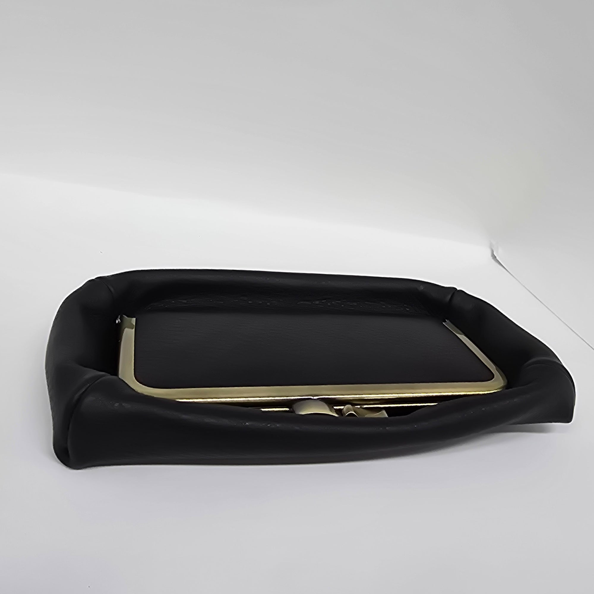Black Handmade Genuine Leather Travel Bag collapsed