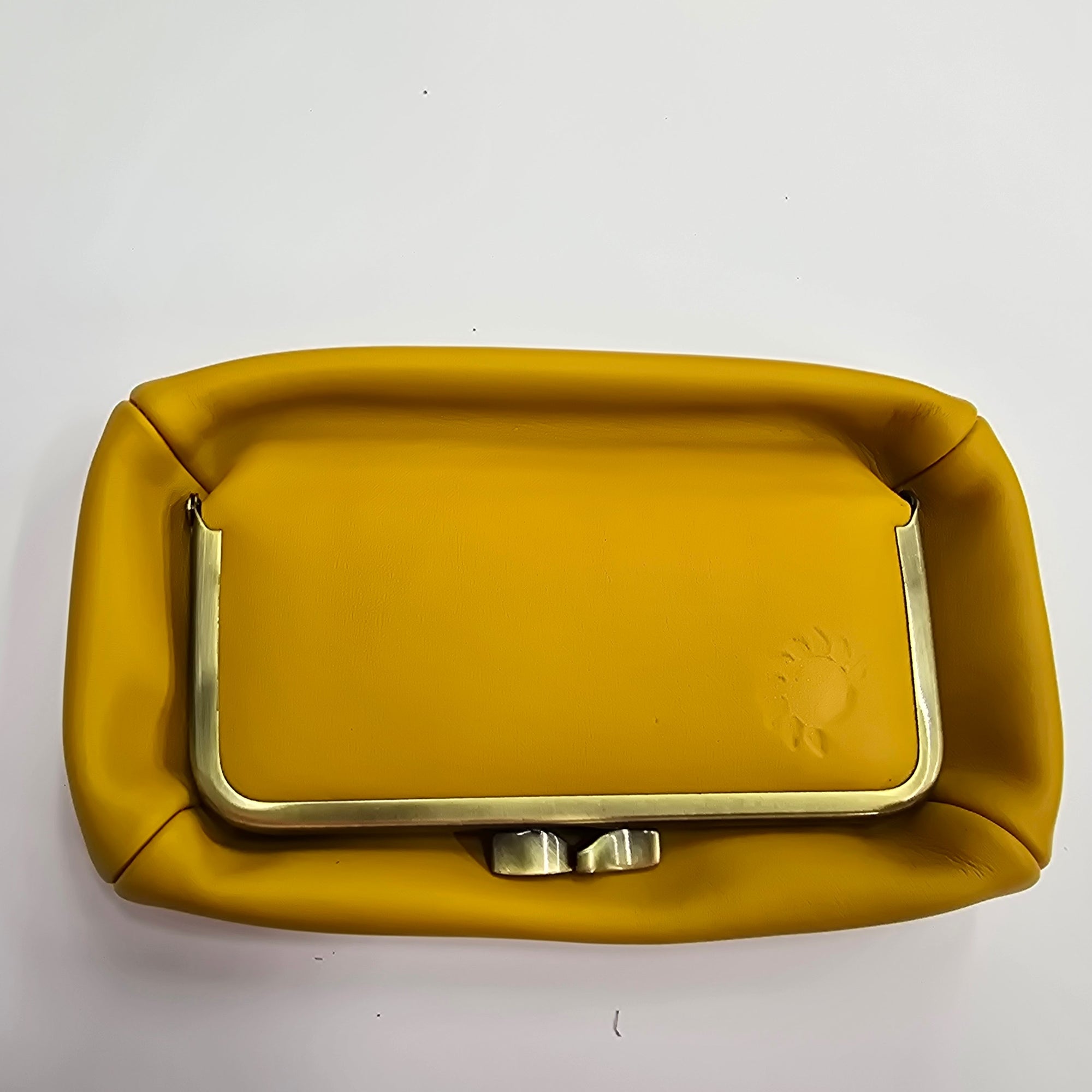 Marigold Yellow Handmade Genuine Leather Travel Bag collapsed