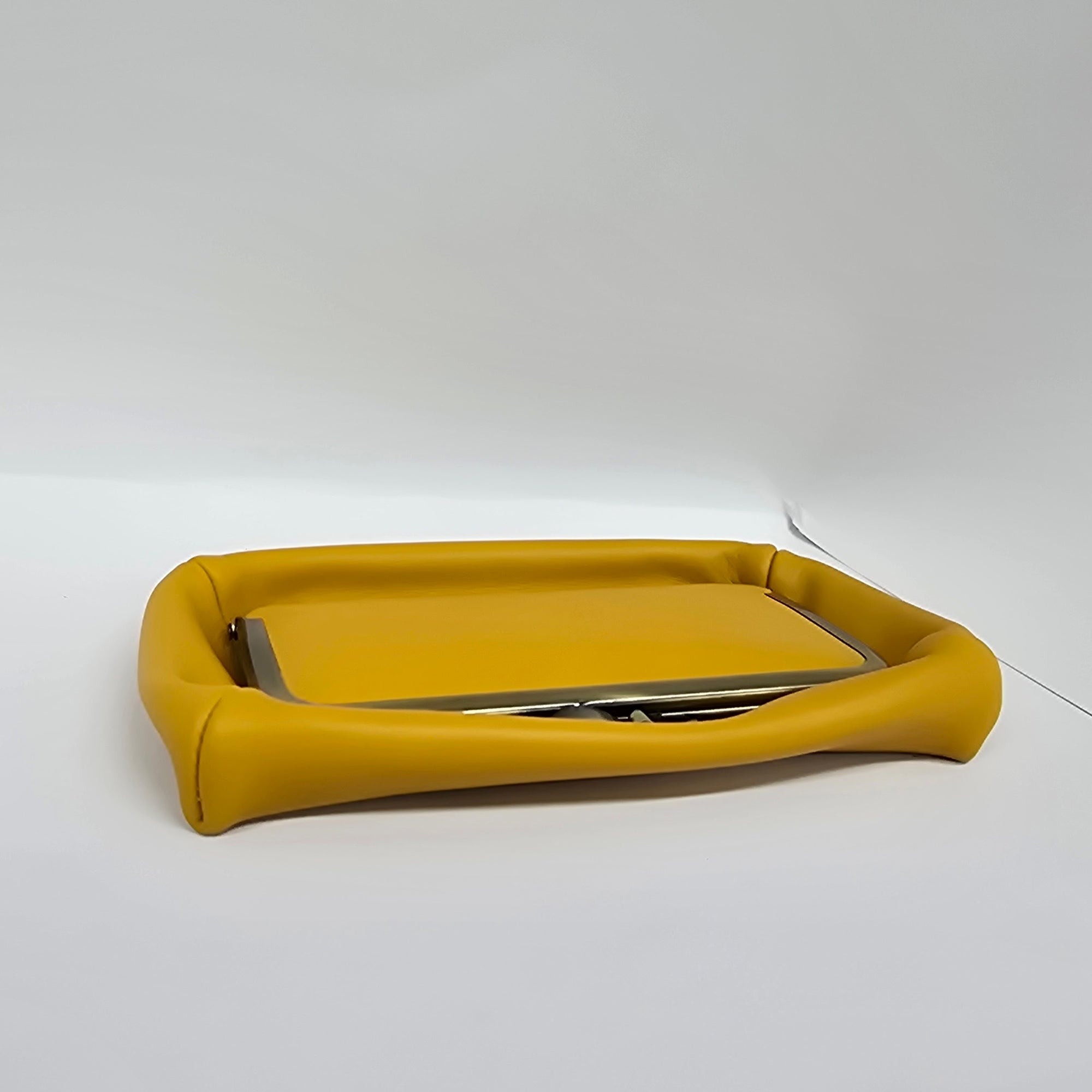 Marigold Yellow Handmade Genuine Leather Travel Bag collapsed