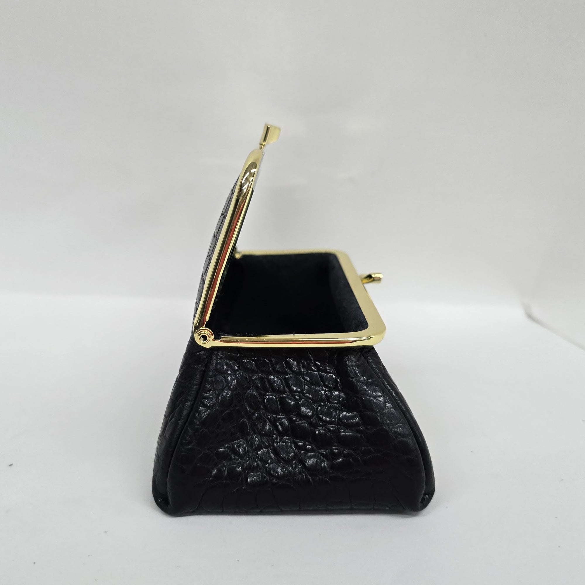 Matte Black Croc Genuine Leather Travel Bag side view 
