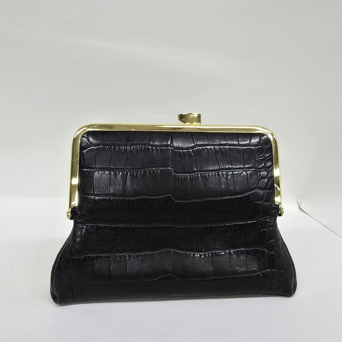 Matte Black Croc Genuine Leather Travel Bag Elegant Cosmetic Bag by Marina Korneev