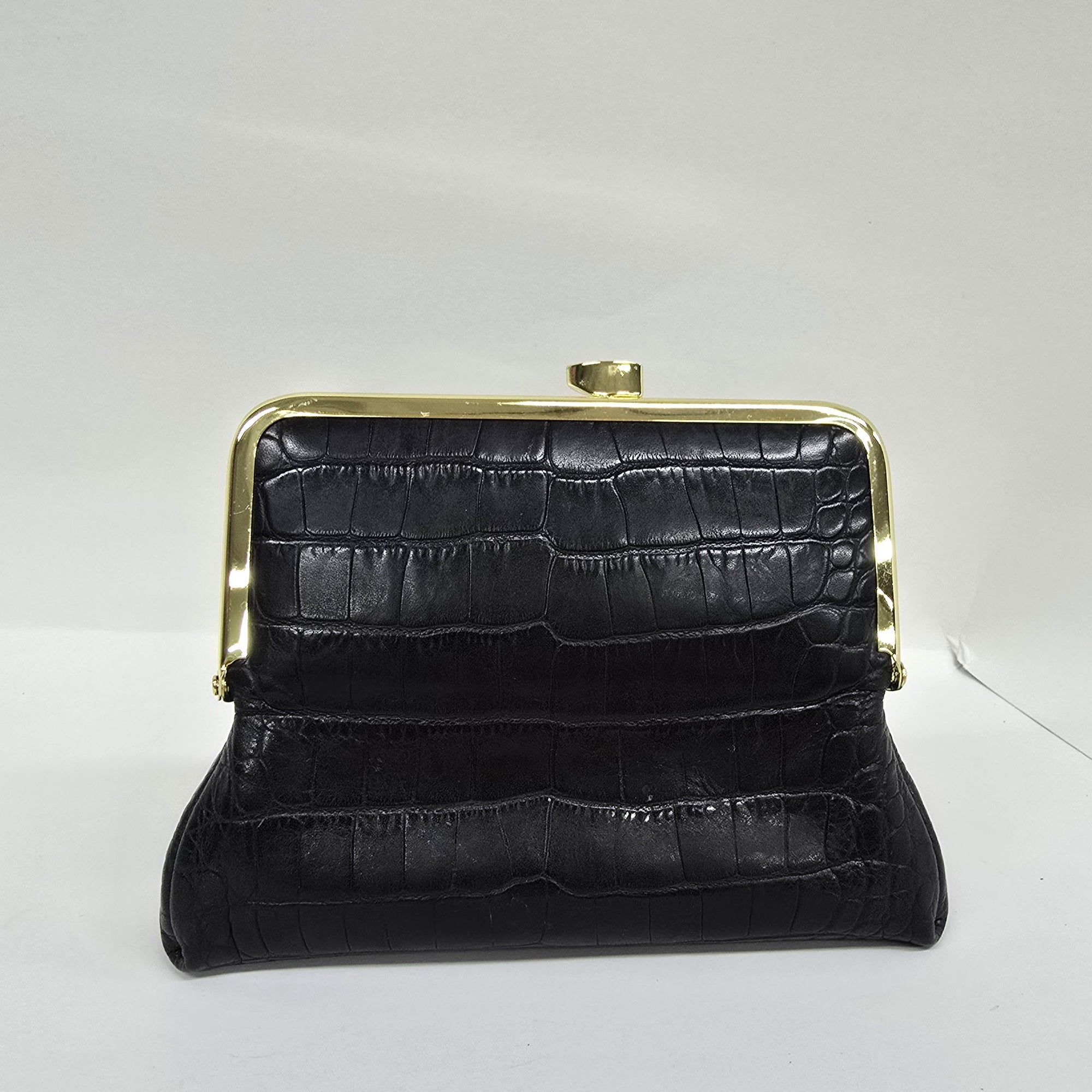 Matte Black Croc Genuine Leather Travel Bag back view opened