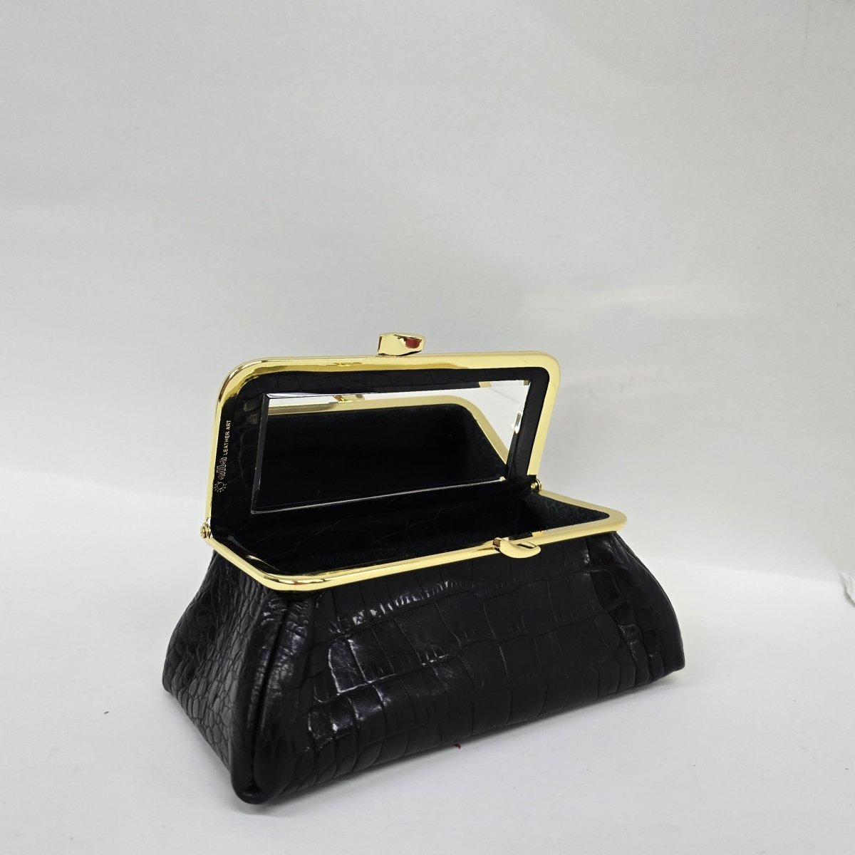 Matte Black Croc Genuine Leather Travel Bag Elegant Cosmetic Bag by Marina Korneev