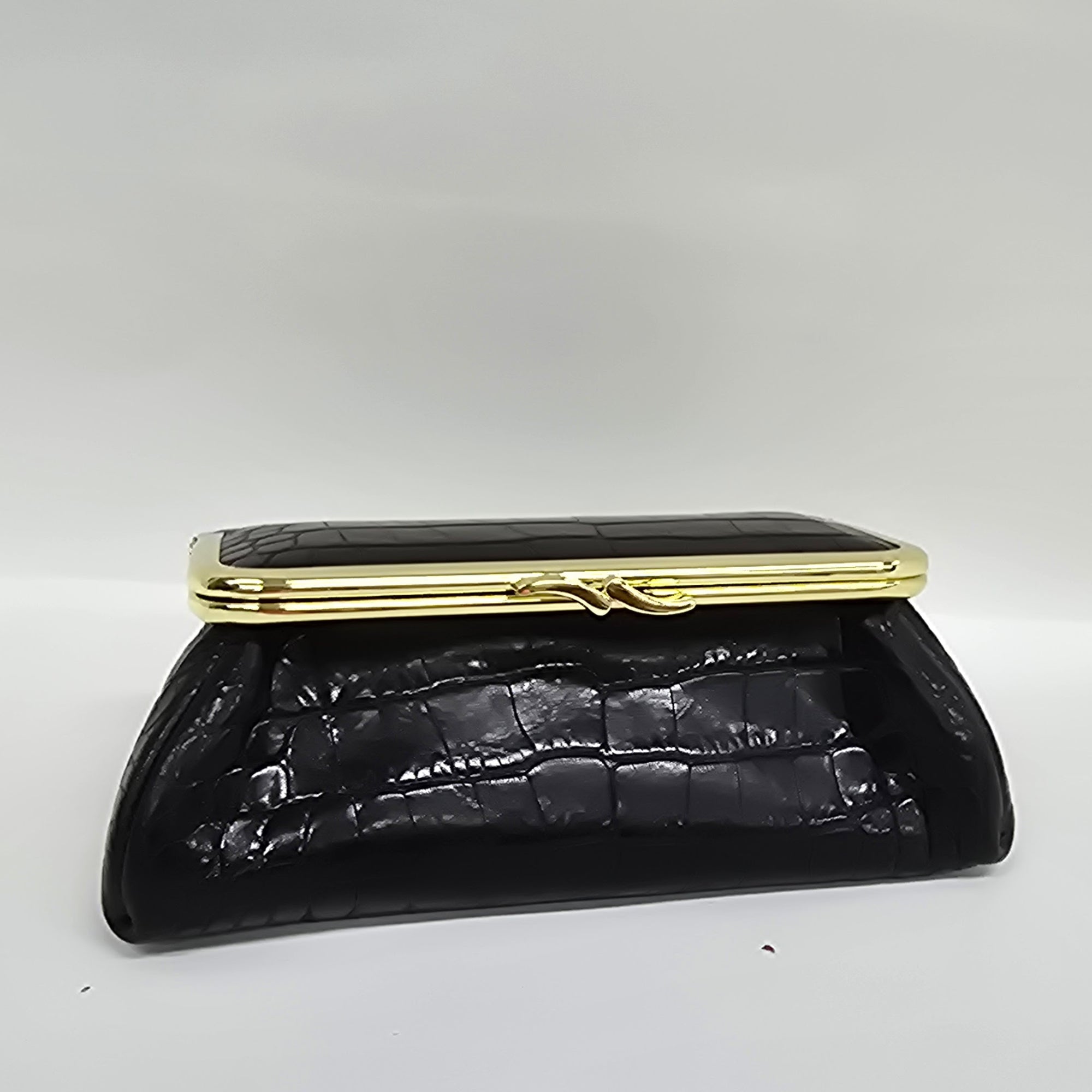 Matte Black Croc Genuine Leather Travel Bag front view 