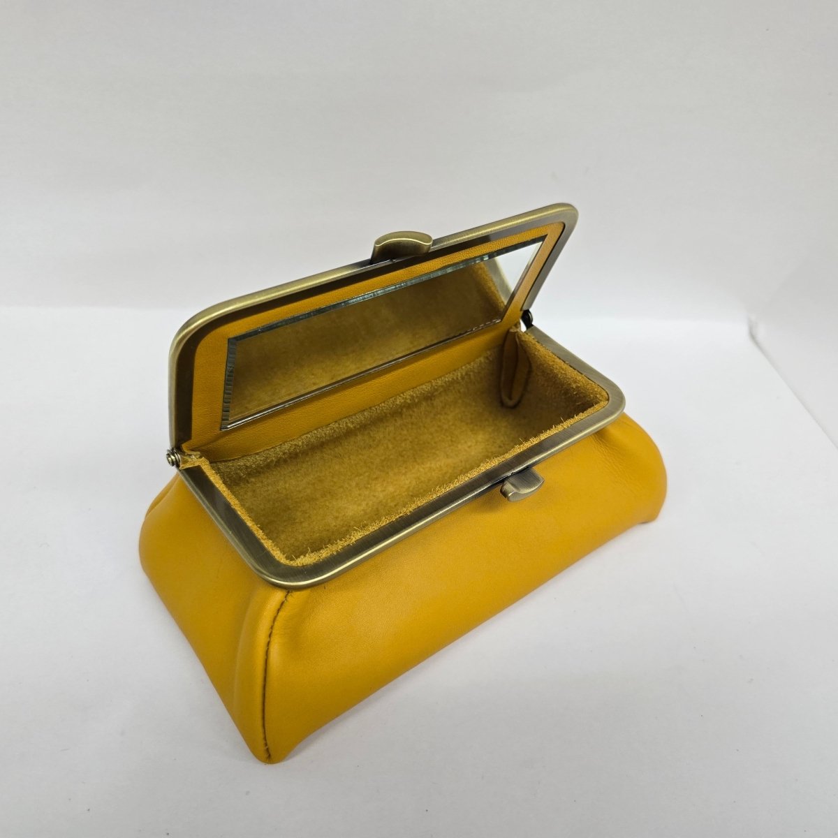 Marigold Yellow Handmade Genuine Leather Travel Bag Elegant Cosmetic Bag by Marina Korneev