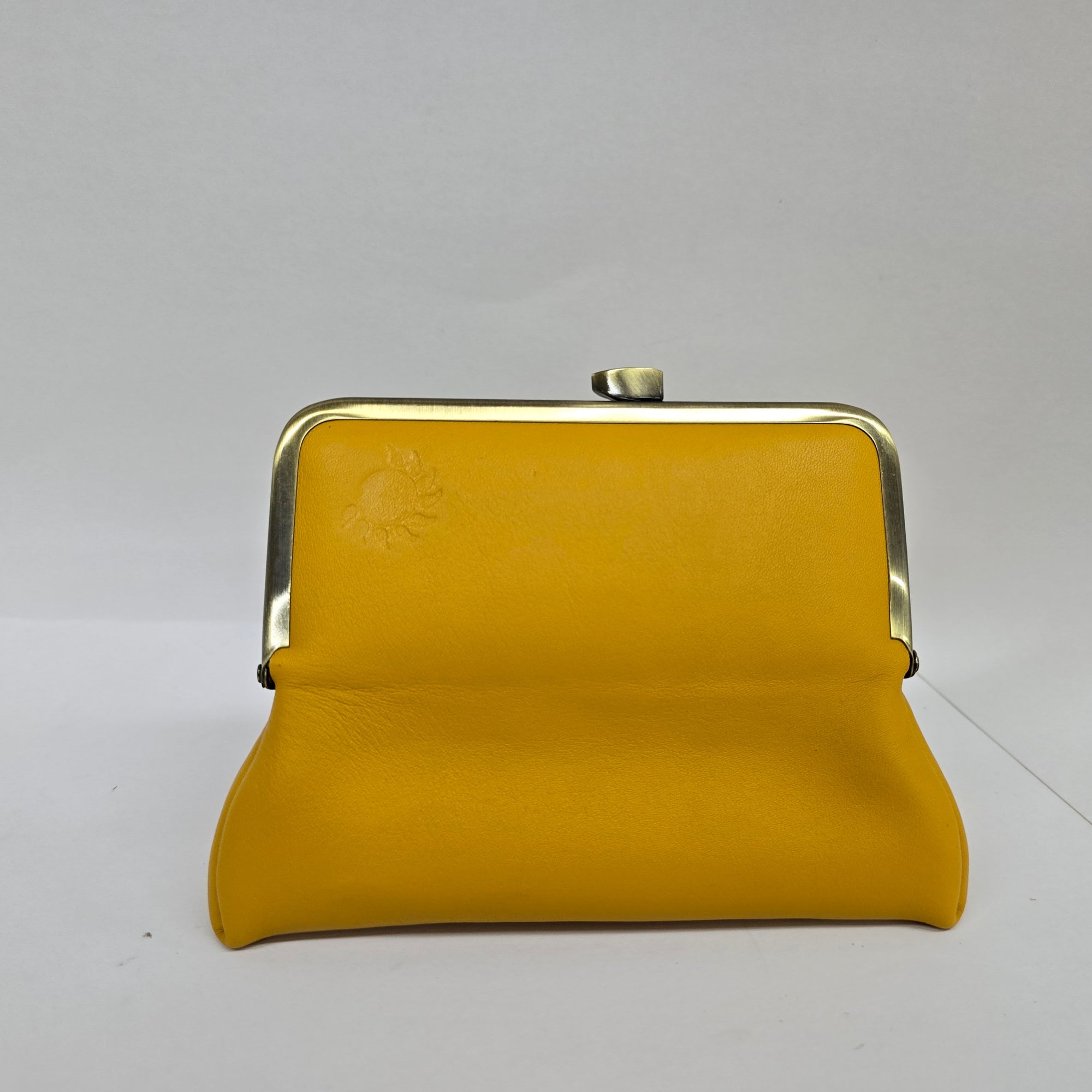 Marigold Yellow Handmade Genuine Leather Travel Bag back view opened