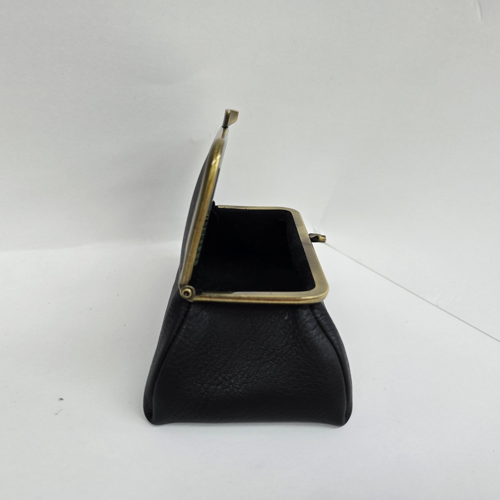 Black Handmade Genuine Leather Travel Bag side view opened