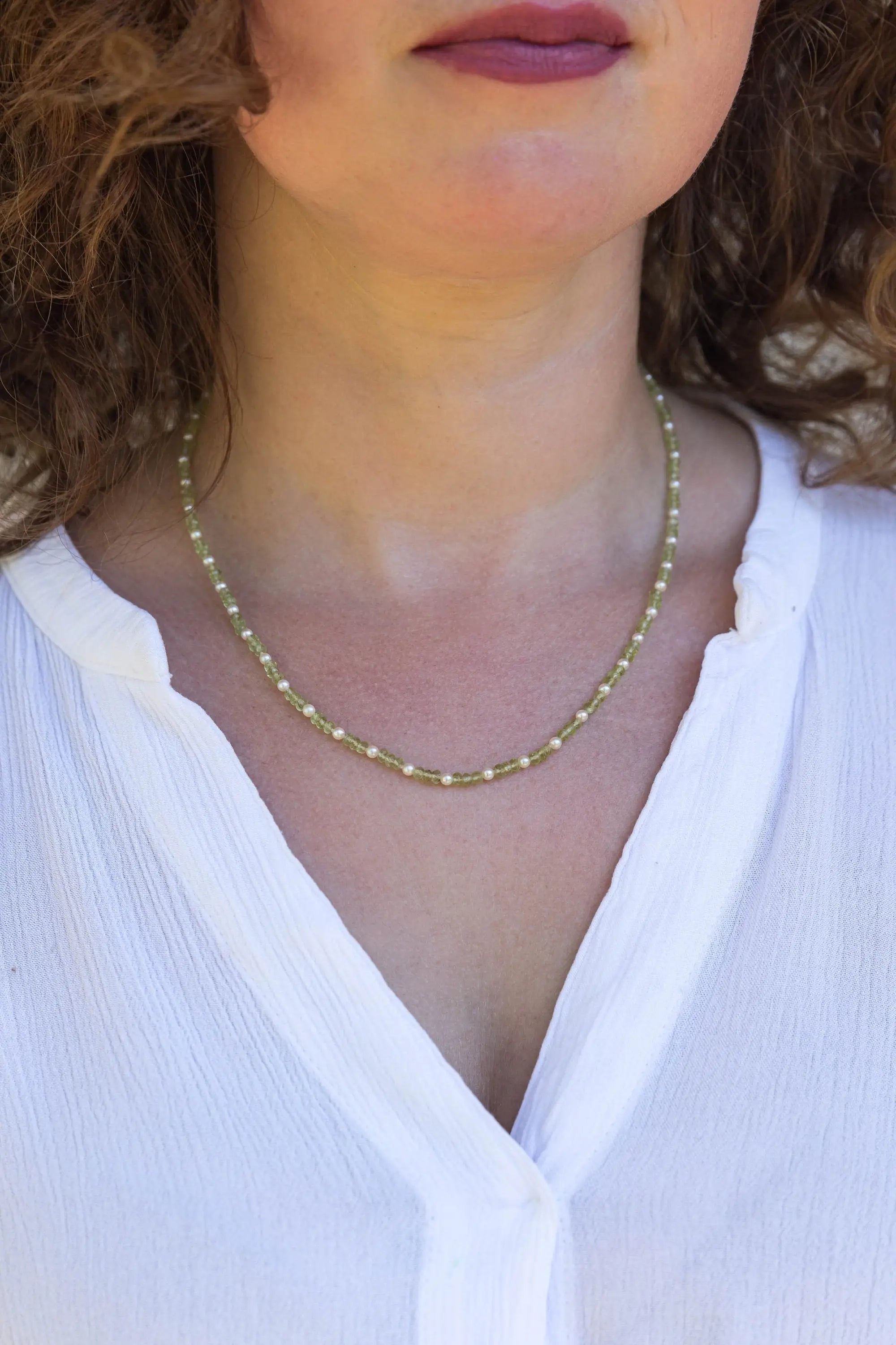 3.0-3.5mm Baby Akoya Pearl and Peridot Beads Necklace - Marina Pearls