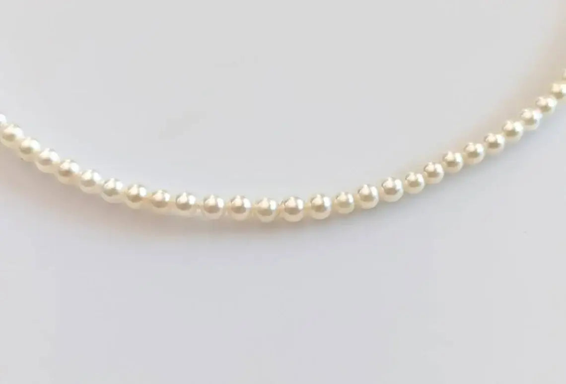 3.0-3.5mm White Baby Akoya Pearl Necklace Chain with 14K WG Clasp Marina Pearls